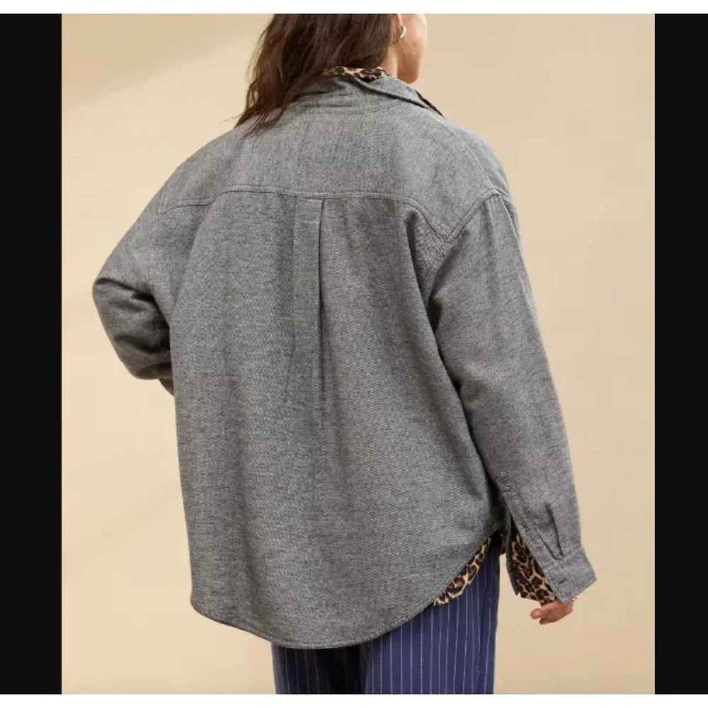 Aerie Sz XS Anytime Fave Twill Shirt Shacket Oversized 100%‎ Cotton Gray Cozy